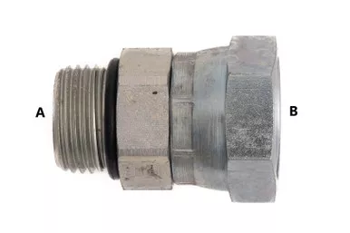 Male O-Ring to F Pipe Swivel Straight: 3/4-16 A, 1/2-14 B